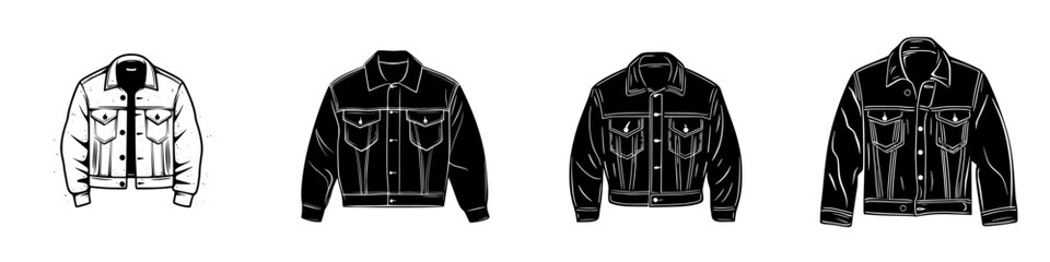 Poster - Collection of minimalist vector line icons showcasing various styles of jackets and outerwear for design and fashion projects