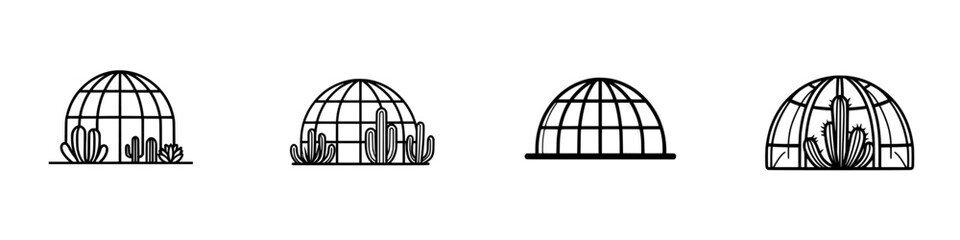 Poster - Minimalist line icons of various dome-shaped structures showcasing cacti and succulent arrangements for design projects