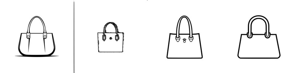 Poster - Collection of minimalist line icons featuring various styles of handbags in a clean and elegant design