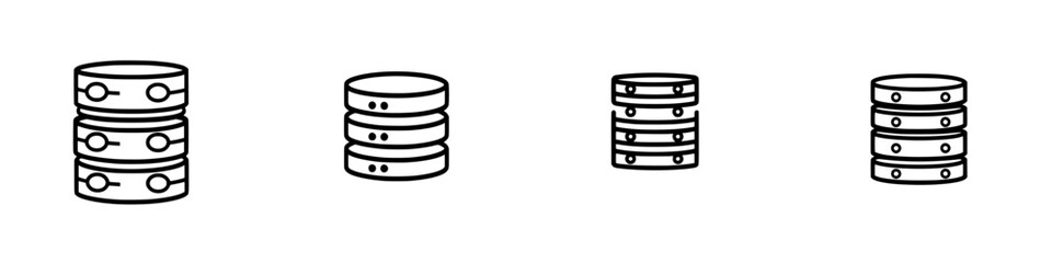 Poster - Minimalist vector line icons representing various types of data storage solutions for digital applications and technology