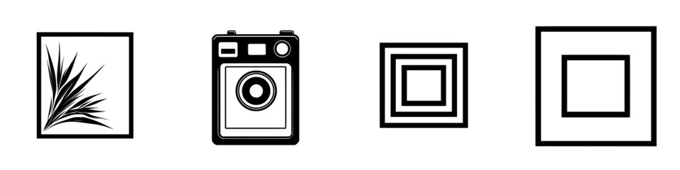 Poster - Vector minimalist line icons representing natural elements, camera, and geometric shapes for design projects