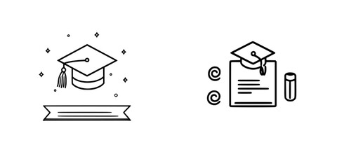 Poster - Set of minimalist line icons representing graduation and academic achievements in a modern design style