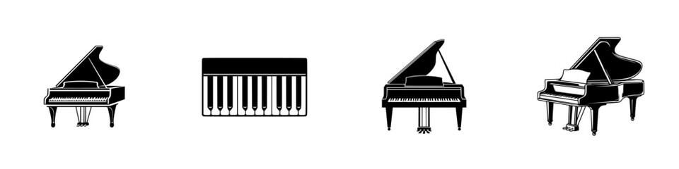 Poster - Set of minimalist line icons featuring various piano designs for creative projects and graphic applications