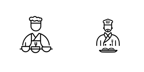 Poster - Minimalist line icons depicting chefs preparing and serving food in a modern culinary setting