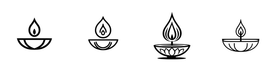 Poster - Minimalist line icons set depicting traditional oil lamps in unique designs and styles for festive celebrations