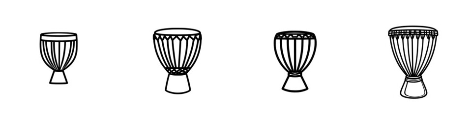 Poster - Set of minimalist vector line icons featuring traditional drums in various styles and designs
