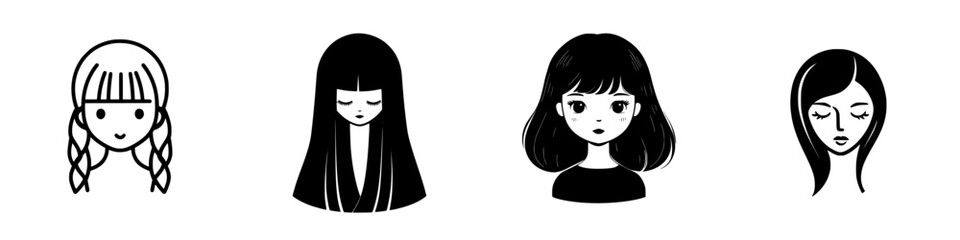 Poster - Collection of minimalist line icons featuring diverse hairstyles and facial expressions of women