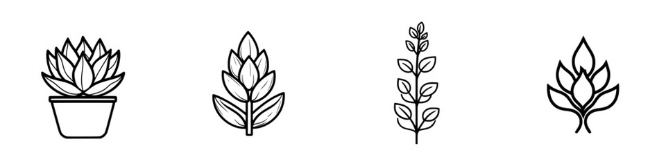 Poster - Collection of minimalist line icons featuring various plant designs suitable for modern graphic projects