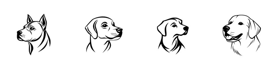 Poster - Collection of minimalist line icons featuring various dog breeds in profile view