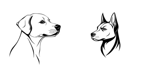 Poster - Collection of minimalist line icons depicting various dog breeds in a creative and simple style for design projects and applications