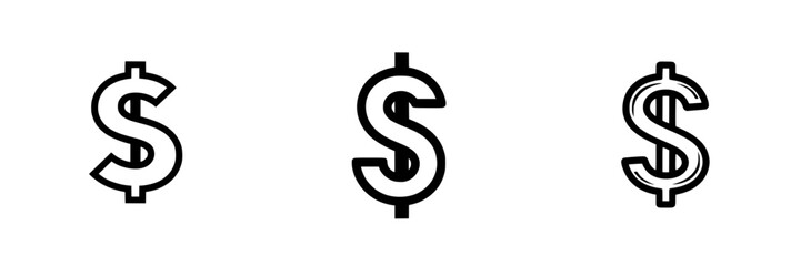 Poster - Collection of minimalist line icons featuring various dollar sign designs for financial themes and projects