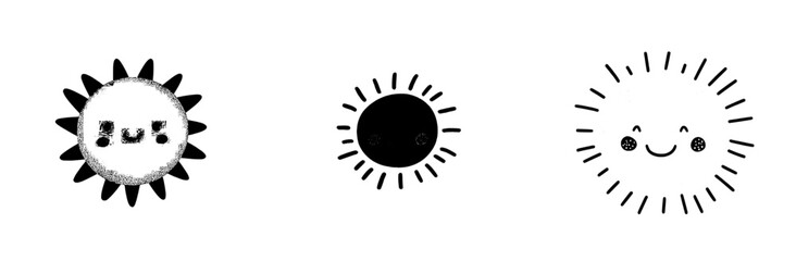 Poster - The sun is depicted with large, exaggerated eyes, symbolizing a cute summer logo with a modern design