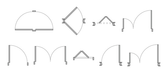 Doors, stairs for floor plan top view. Architectural elements set for apartment scheme. Construction symbols, graphic design elements, blueprints.