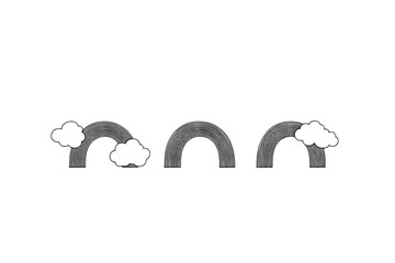 Poster - Modern illustration presents a black, white, and rainbow set for coloring, complete with a cartoon arch and a rainbow, evoking the feeling of summer in a natural setting