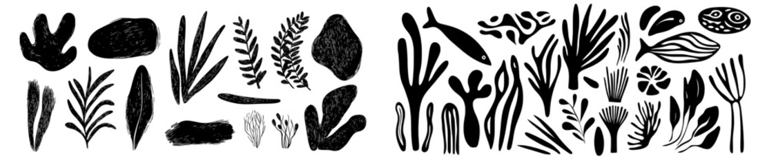 Poster - Matisse-inspired art style is used to create a set of minimalistic silhouettes with unusual shapes and forms, including hand-drawn monochrome and primitive designs, big modern doodles, and graphic