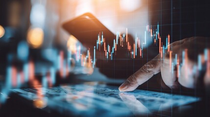 Poster - Double Exposure of Stock Market Graph with Hand Interaction