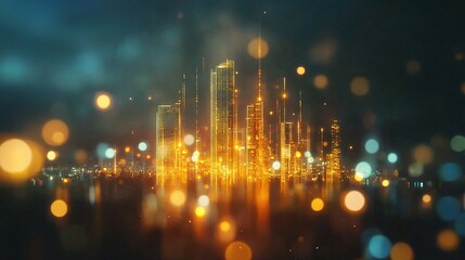 Poster - Glowing Creative Cityscape with Blurry Business Chart Elements