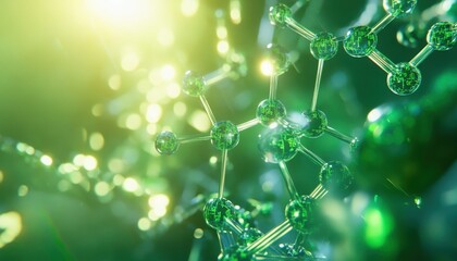 Aufkleber - Green Molecular Structure Visualization with Bokeh Lights Representing Scientific Research and Technological Innovation in a Medical and Pharmaceutical Context