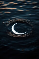 Aufkleber - Illuminated Crescent Moon Reflection on Dark Blue Water Surface at Night Abstract Image