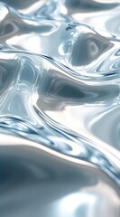 Poster - Iridescent Liquid Metal Abstract Waves Background with Shiny Silver Blue Texture and Smooth Fluid Motion Design for Modern Futuristic Aesthetic