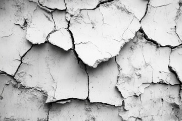 Poster - Monochrome Abstract Cracked Wall Texture with Peeling Paint Damaged and Weathered Grungy Surface Background in High Resolution