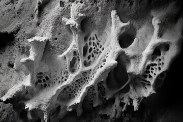 Poster - Monochrome Abstract Intricate Structure with Organic Shapes Detailed Patterns and Mathematical Geometry in White and Black