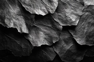 Aufkleber - Monochrome Close Up of Black Leaves with Detailed Texture and Veins Creating an Abstract Pattern on a Natural Surface With Intricate Details