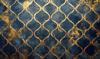 Aufkleber - Ornate Blue and Gold Geometric Pattern with Vintage Texture and Elegant Decorative Design for Backgrounds and Creative Projects