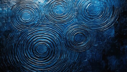 Aufkleber - Raining Surface with Splashing Water Droplets Forming Concentric Blue Circular Ripples Creates a Wet Textured Abstract Pattern and Dark Moody Atmosphere
