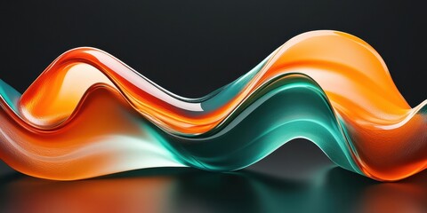 Aufkleber - Vibrant Abstract Wave with Fluid Motion in Orange and Green Colors on Dark Background Dynamic Design Element