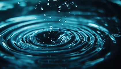 Leinwandbilder - Vibrant Blue Water Drop Creating Circular Ripples on Liquid Surface with Dynamic Motion and Macro Details for Refreshing Abstract Design
