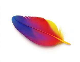 Aufkleber - Vibrant Rainbow Colored Feather Isolated on White Background Detailed Feather Pattern in Yellow Red Blue Spectrum