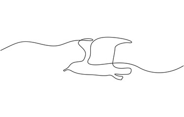 Poster - A flying bird line drawing continuous line art vector illustration, Continuous single line drawing of a flying seagull, line art vector.