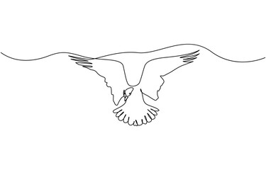 Poster - A flying bird line drawing continuous line art vector illustration, Continuous single line drawing of a flying seagull, line art vector.