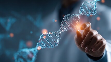 Poster - Medical Researcher in Lab Coat Analyzing DNA Structure
