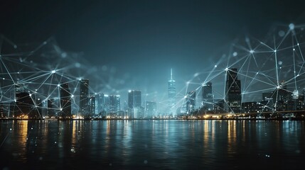 Poster - Creative Digital Wallpaper of Night City with Connecting Elements