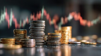 Poster - Abstract Financial Business Concept with Stacked Coins and Graph