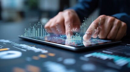Poster - Corporate Financial Analyst Using Tablet for Data Review and Analysis