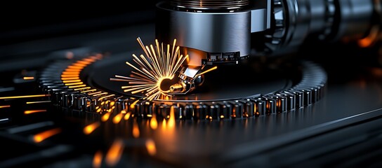 Poster - A close up image of metal sparks and gear cutting