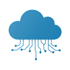 Fototapete - Stylized 3D rendering of a blue cloud with circuit connections on isolated white and transparent background, concept for network technology, data storage, and cloud computing