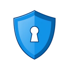 Fototapete - A glossy blue shield with a keyhole on an isolated white and transparent background, concept for security, protection, and privacy