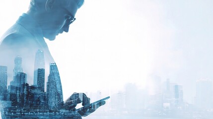 Poster - Professional Double Exposure Image of Businessman with City Background