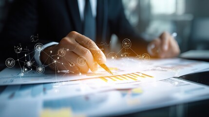 Poster - professional business analyst examining financial documents and data