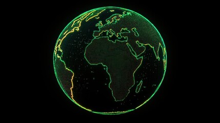 Poster - Futuristic Digital Globe With Neon Green Outline Depicting Earth's Continents Against Black Background