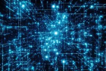 Leinwandbilder - Futuristic structured pattern of glowing digital nodes interconnected by lines in a deep blue and white cyber theme