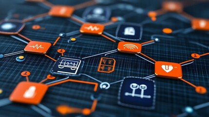 Poster - Abstract illustration depicting a network of interconnected digital elements