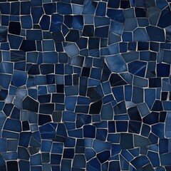 Poster - Dark blue and navy stone mosaic floor with seamless pattern features a rustic rock surface enhancing the ambiance of any space SEAMLESS PATTERN