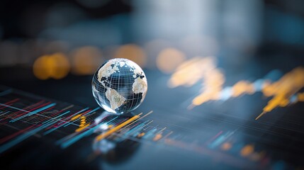 Poster - Abstract Financial Chart Hologram with Globe and Data Visualizations