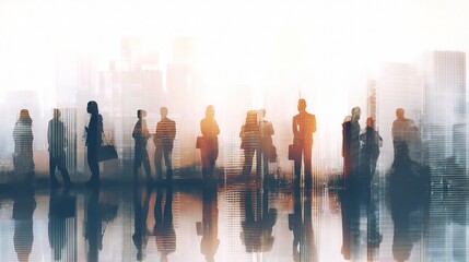 Poster - Modern Cityscape with Office Buildings and Silhouetted Figures
