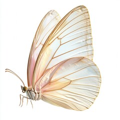 Aufkleber - Close Up of a White and Pink Butterfly Showing Wing Detail Against White Background In Bright Studio Lighting